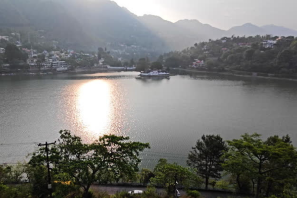 Sunset reflection at Bhimtal Lake.