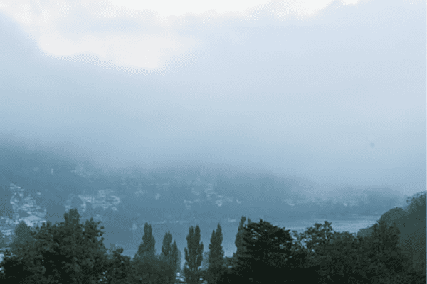 Foggy morning view of Nainital hills.
