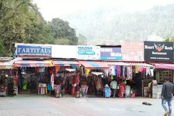 Image of street shops displaying woolens and souvenirs