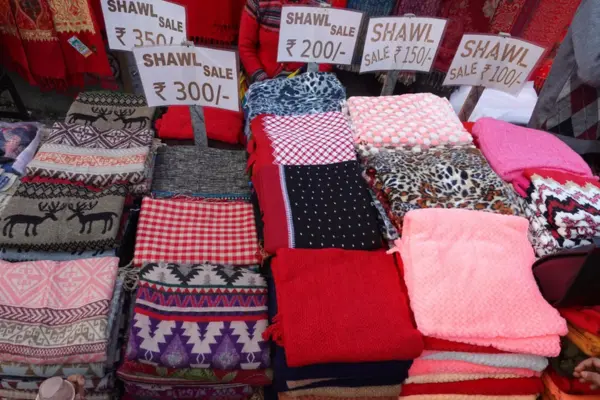 Woolens displayed in a shop. Nainital